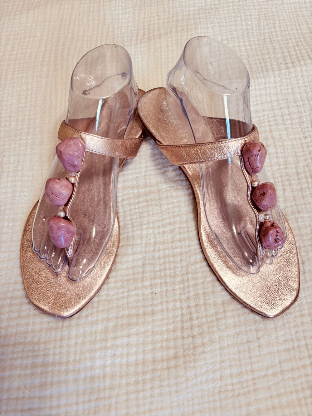bo’em plage pink rosegold metallic thong sandals sz 40